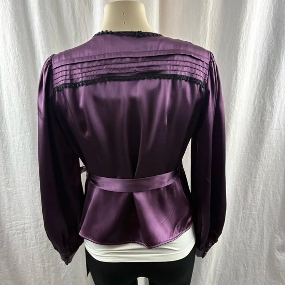 Sandra Angelozzi Elegant Silk Wrap Blouse in Rich Purple 42 - Picture 2 of 10